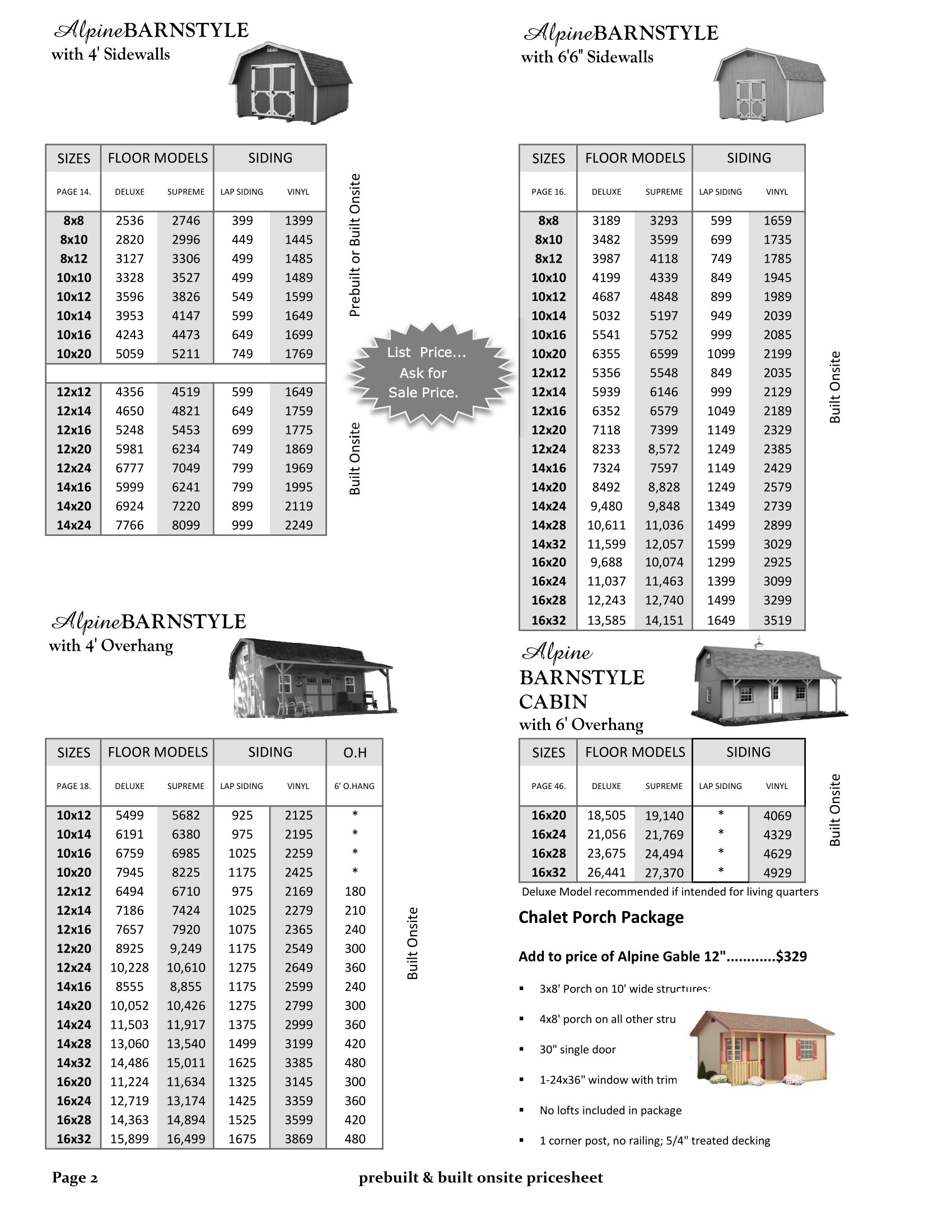 Pricesheet