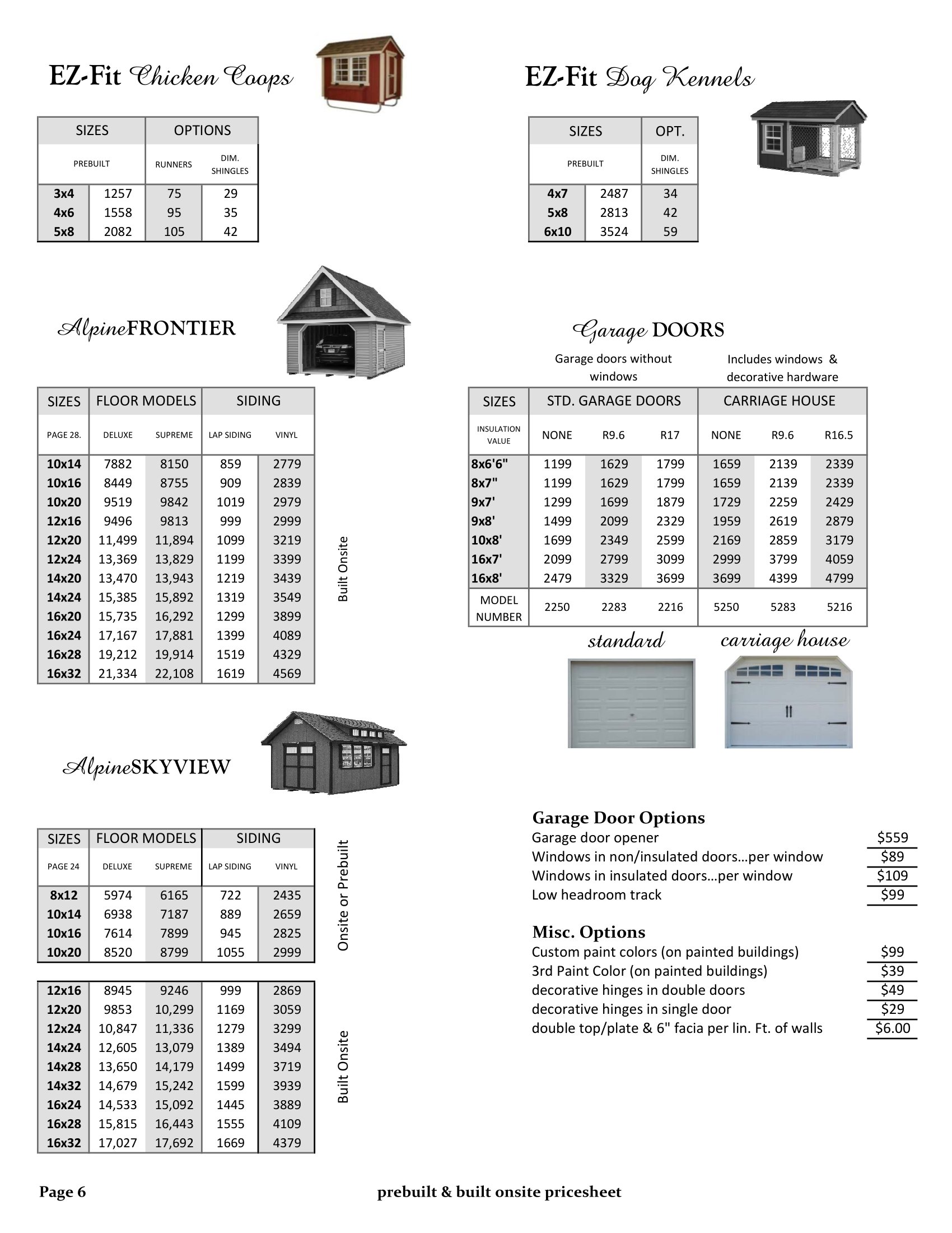 Pricesheet
