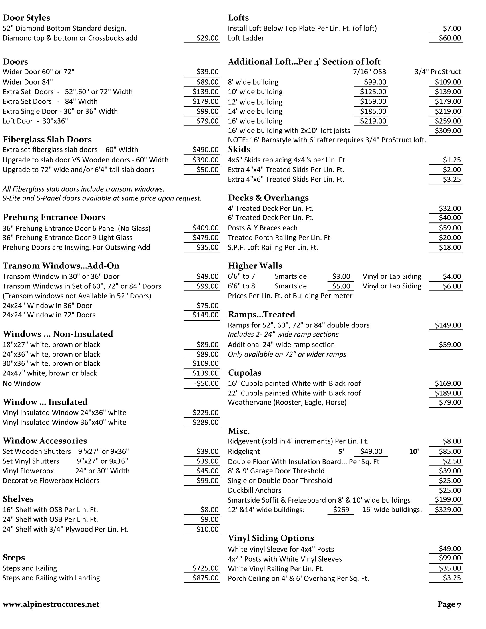 Pricesheet